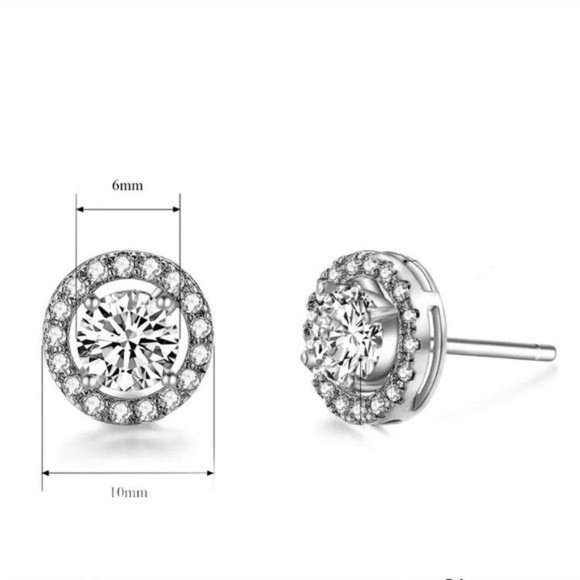 Luxury White Zircon Sterling Silver Stud Earrings - Picture 3 of 4